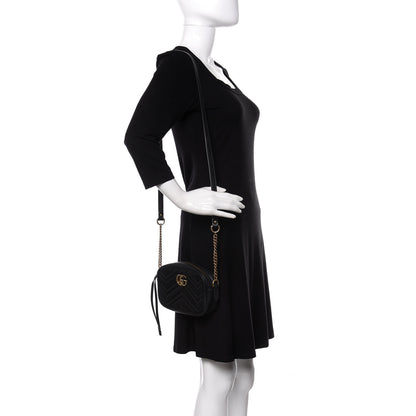 Gucci Calfskin Matelasse Mini GG Marmont Chain Shoulder Bag Black 2 of 12