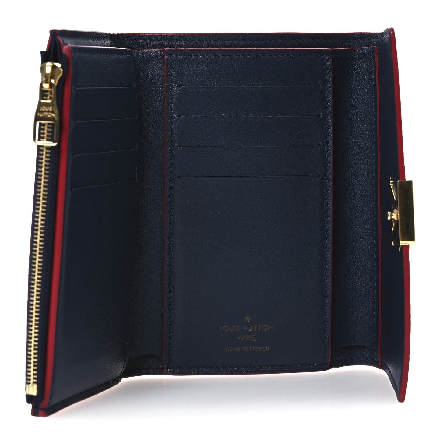 Taurillon Capucines Compact Wallet Marine Rouge