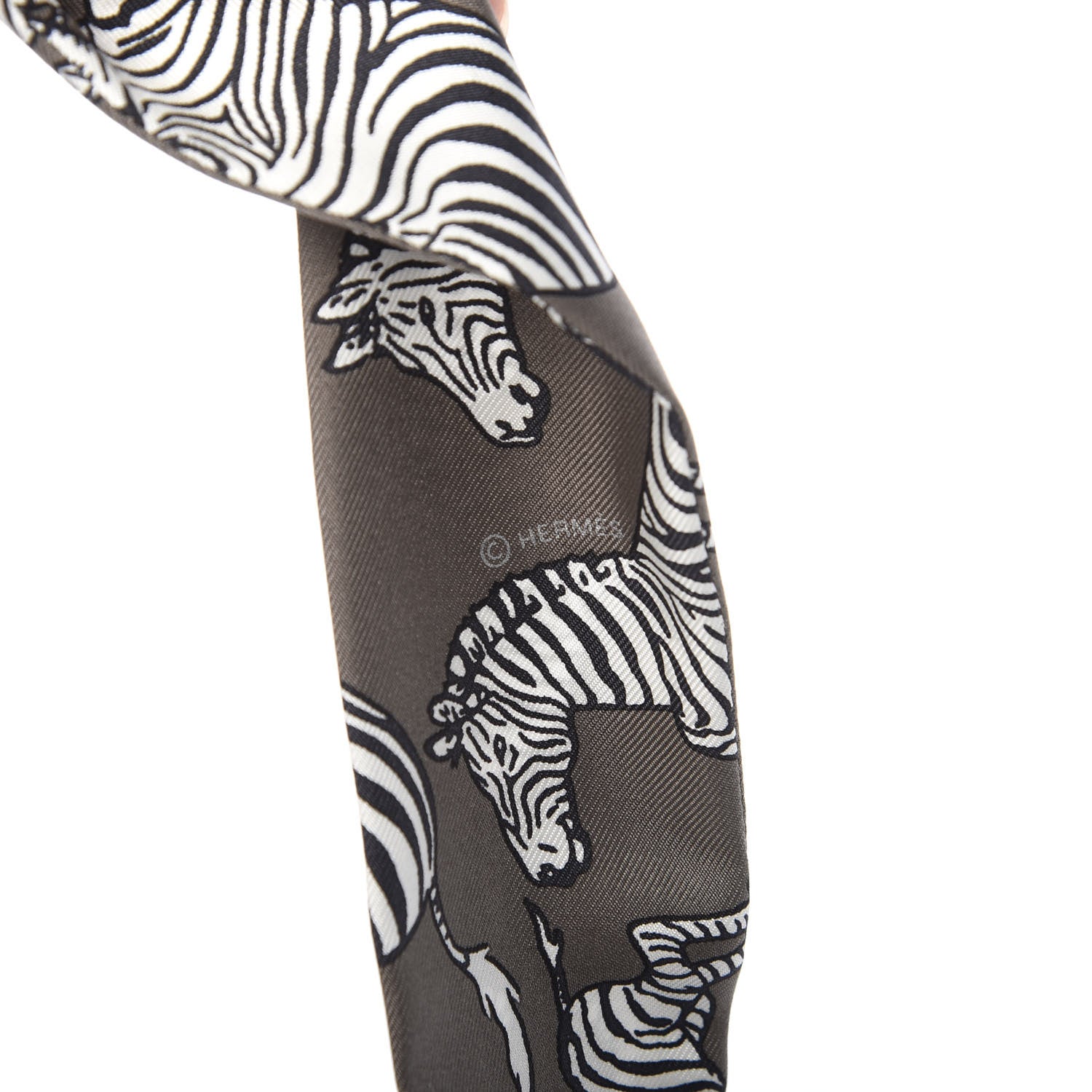 Hermes Silk Les Zebres Twilly Gris Taupe Black White 2 of 4