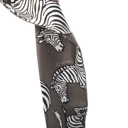 Hermes Silk Les Zebres Twilly Gris Taupe Black White 2 of 4