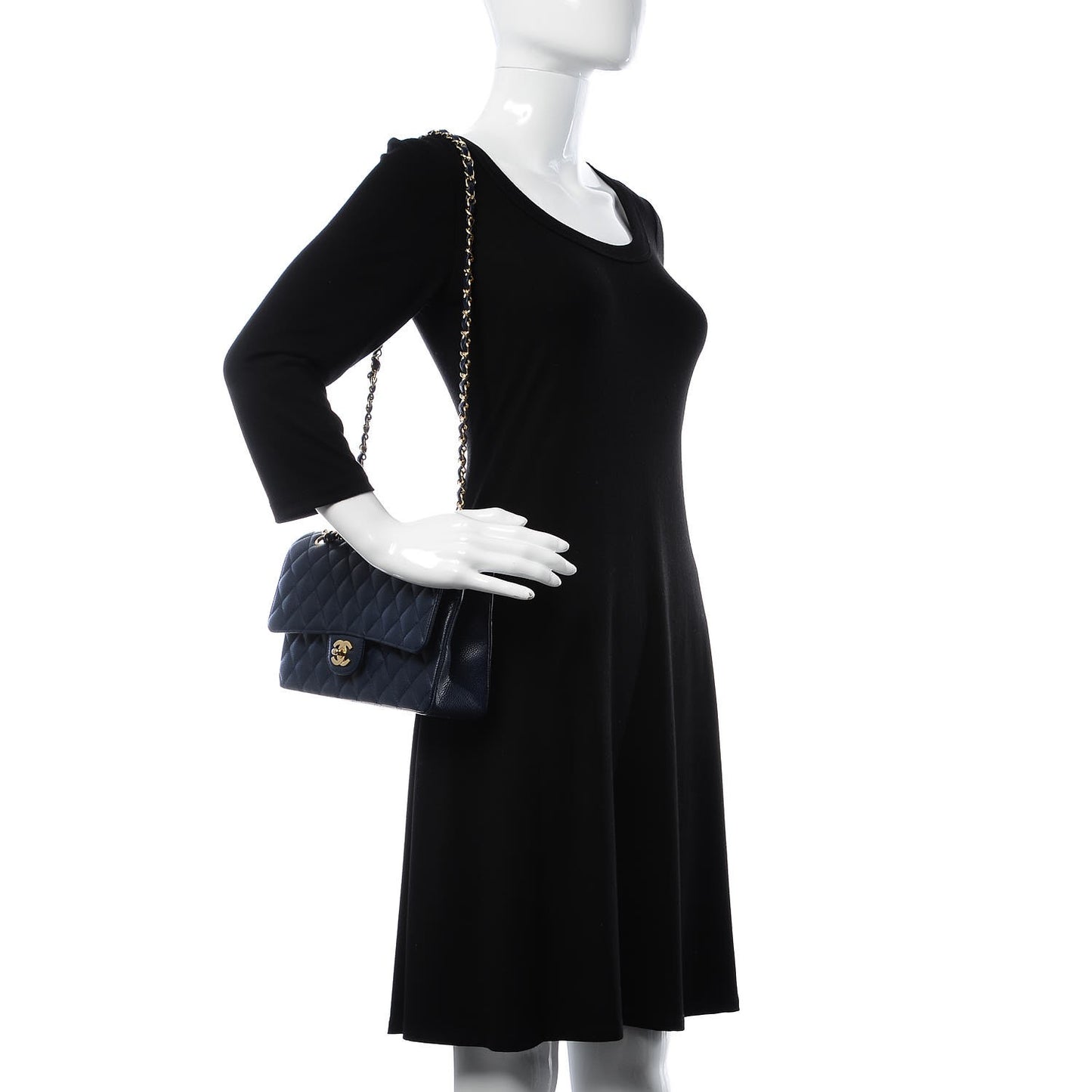 Caviar Quilted Medium Double Flap Dark Blue