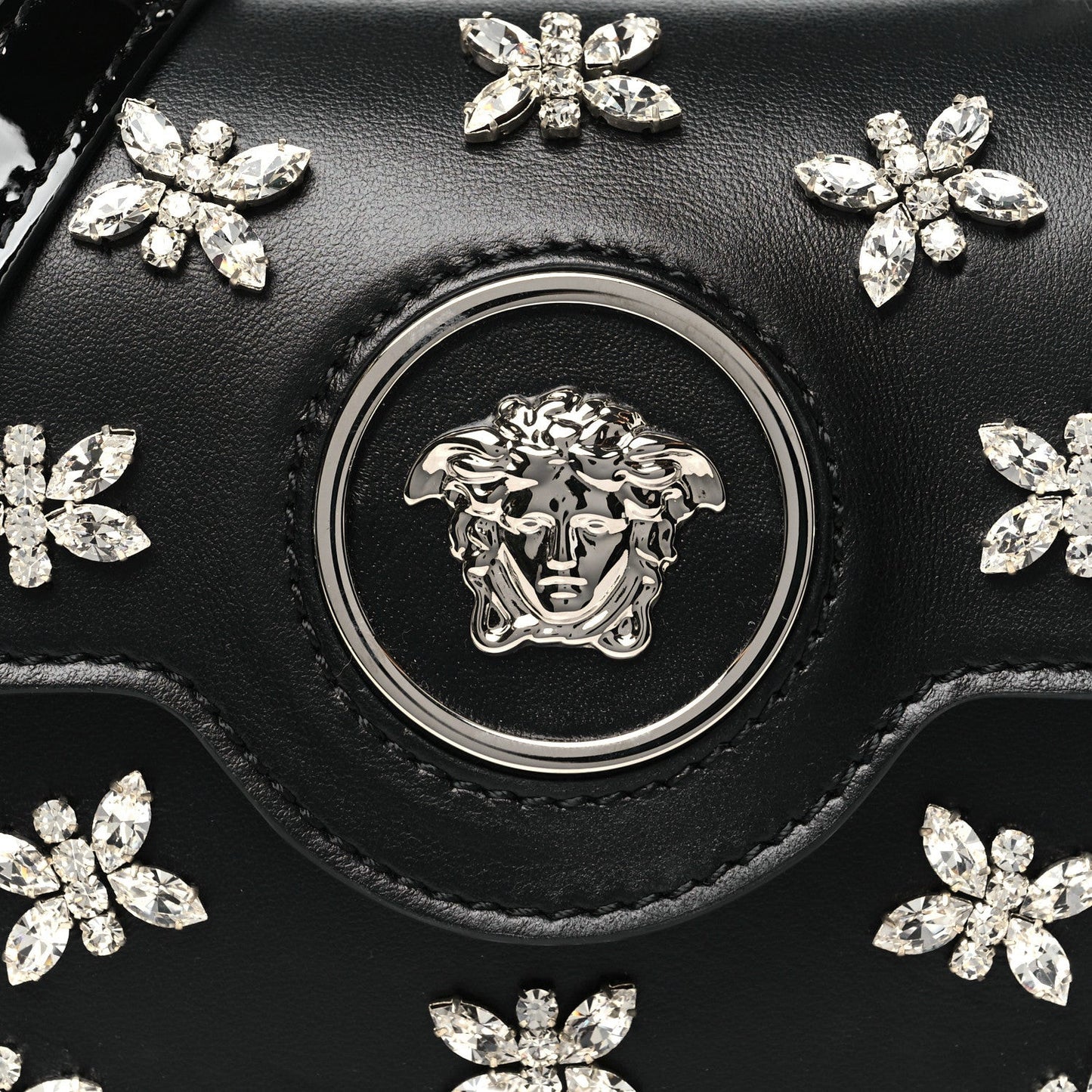 Calfskin Crystal Embellished Mini La Medusa Bag Black