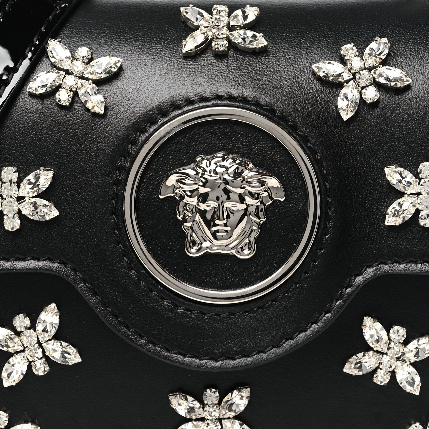 Versace Calfskin Crystal Embellished Mini La Medusa Bag Black 7 of 7