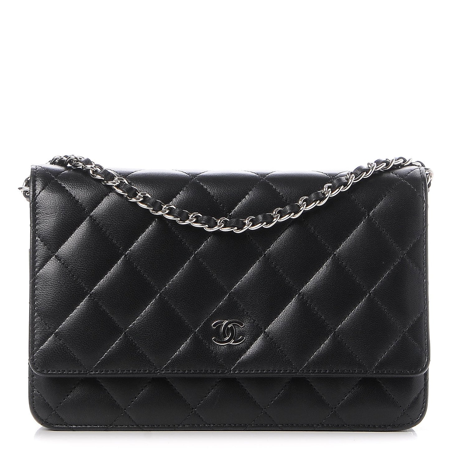 Lambskin Quilted Wallet On Chain WOC Black