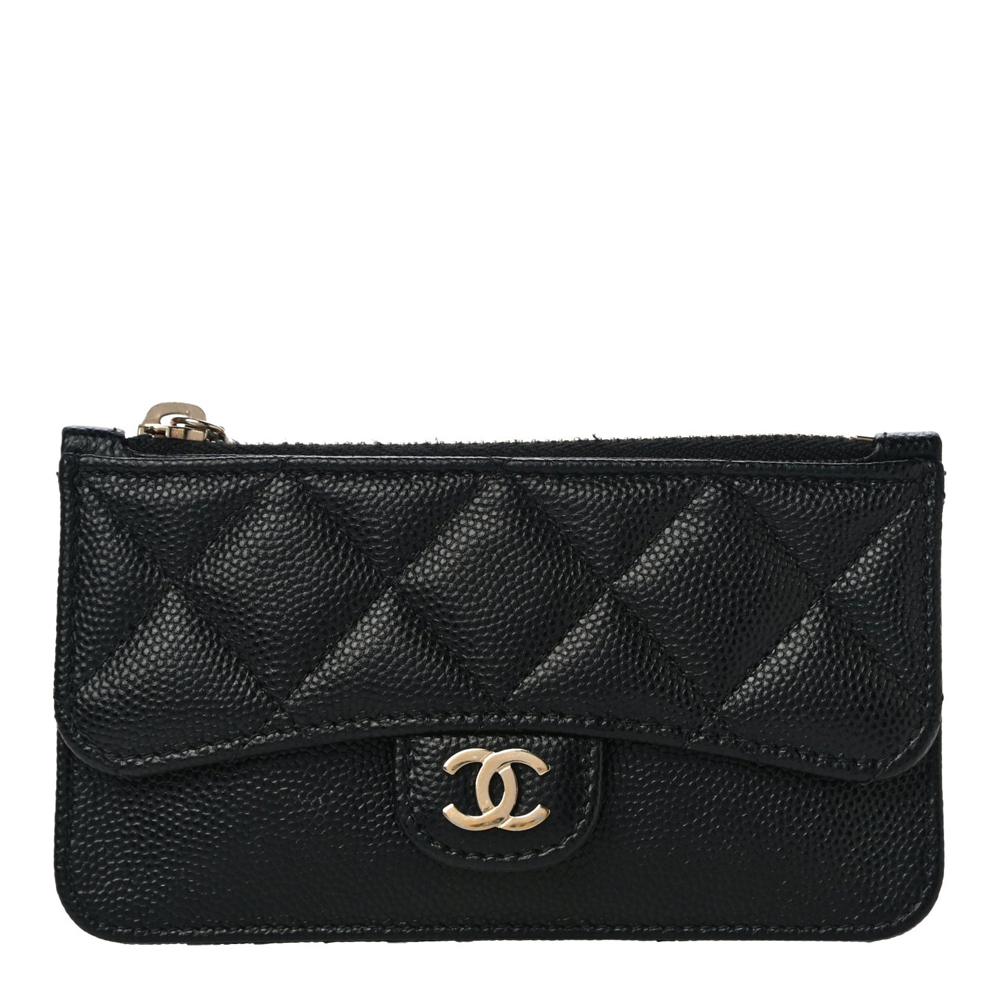 Caviar Quilted Flap Zip Card Holder Black