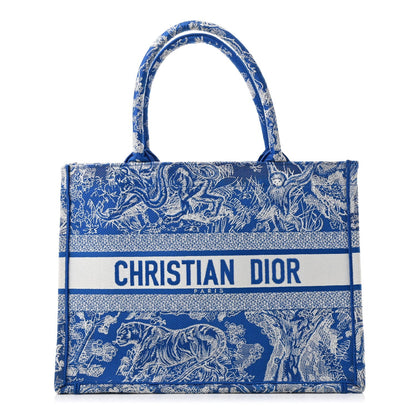 Christian Dior Canvas Embroidered Medium Dioriviera Toile De Jouy Book Tote Fluorescent Blue 1 of 7