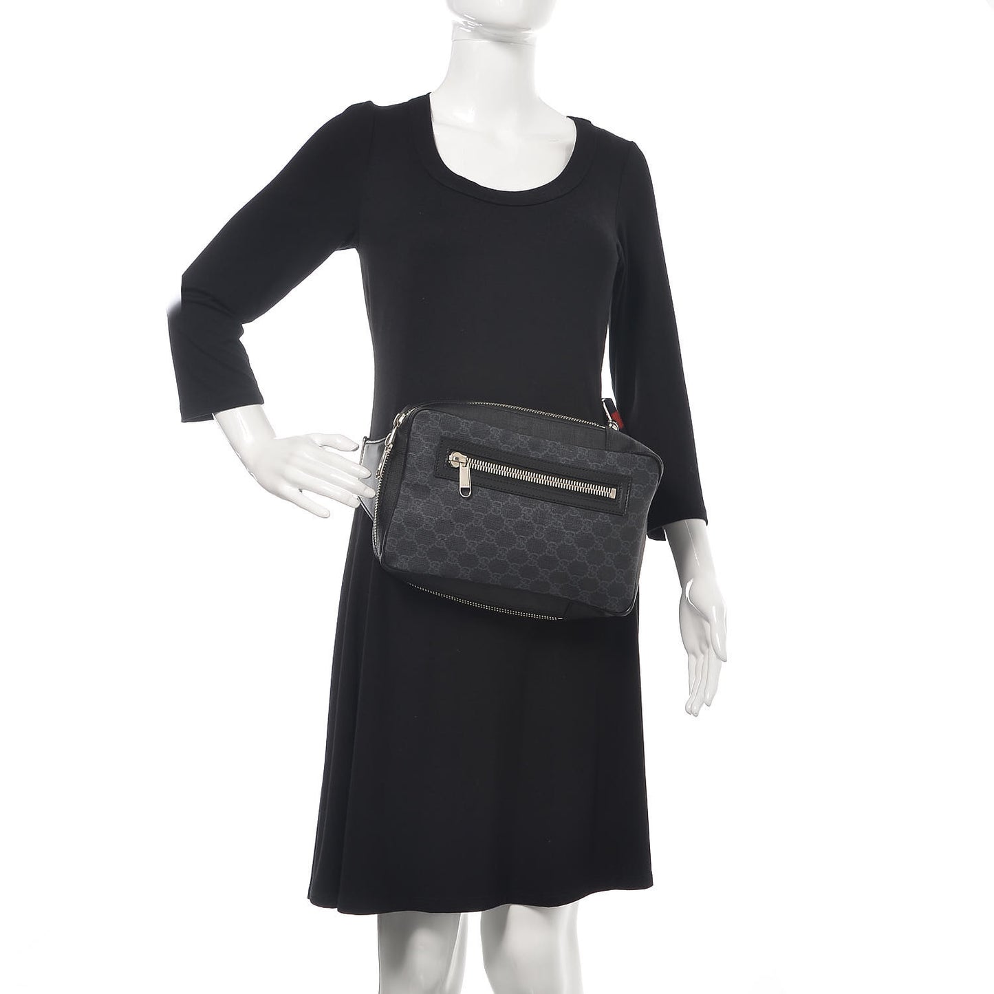 GG Supreme Monogram Web Belt Bag Black Grey