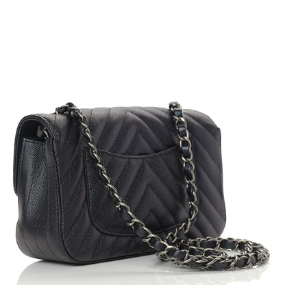 Chanel Iridescent Caviar Chevron Quilted Mini Rectangular Flap Black 3 of 9