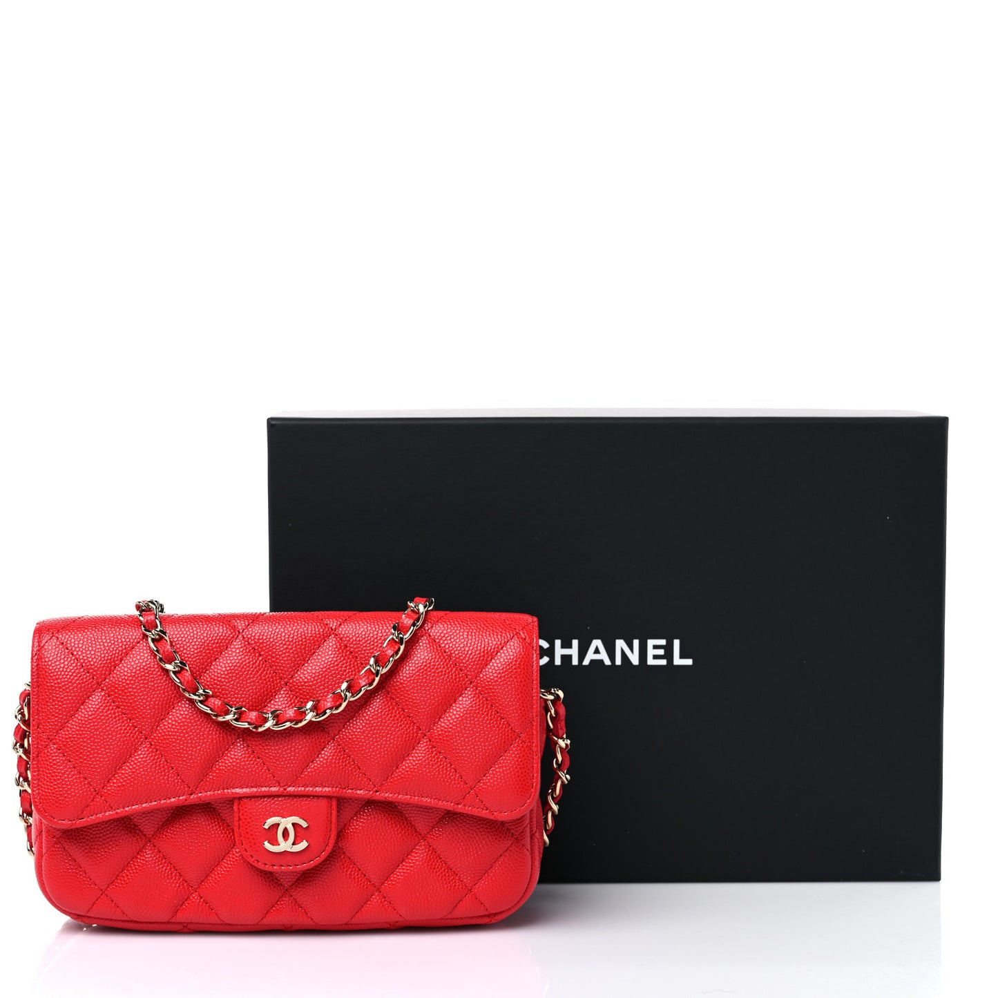 Caviar Quilted Flap Phone Holder With Chain Red