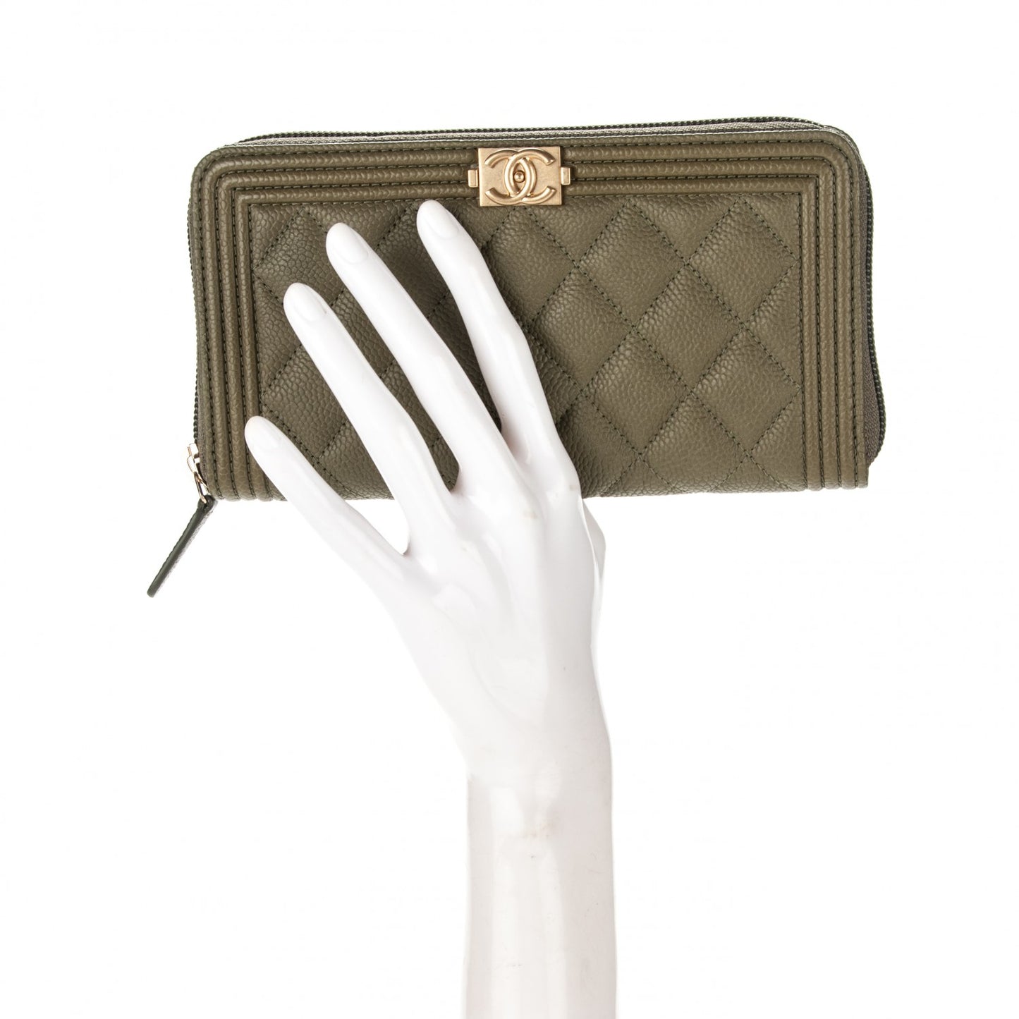 Caviar Quilted Boy Long Zip Around Wallet Black