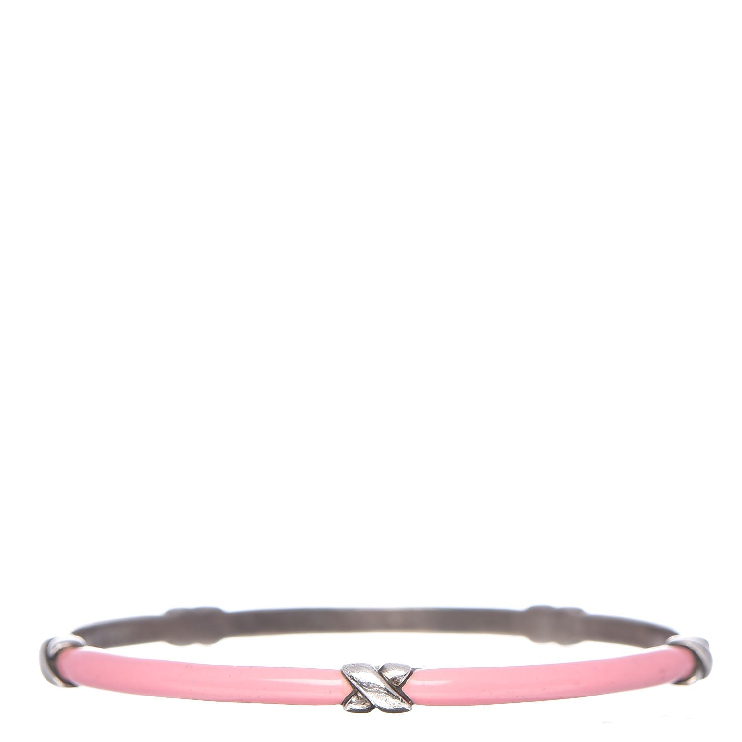 Tiffany Enamel Sterling Silver Signature X Bangle Bracelet Pink 1 of 4