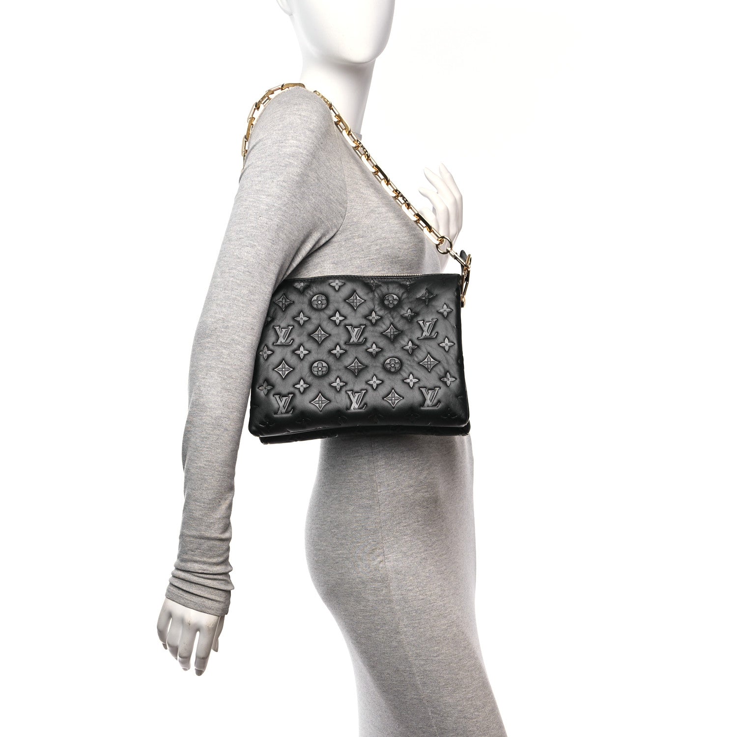 Louis Vuitton Lambskin Embossed Monogram Coussin PM Black 2 of 9