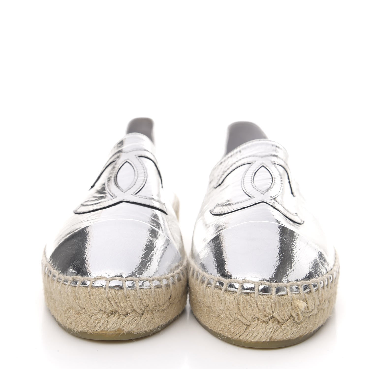 Chanel Laminated Goatskin CC Espadrilles 36 Silver 2 of 10