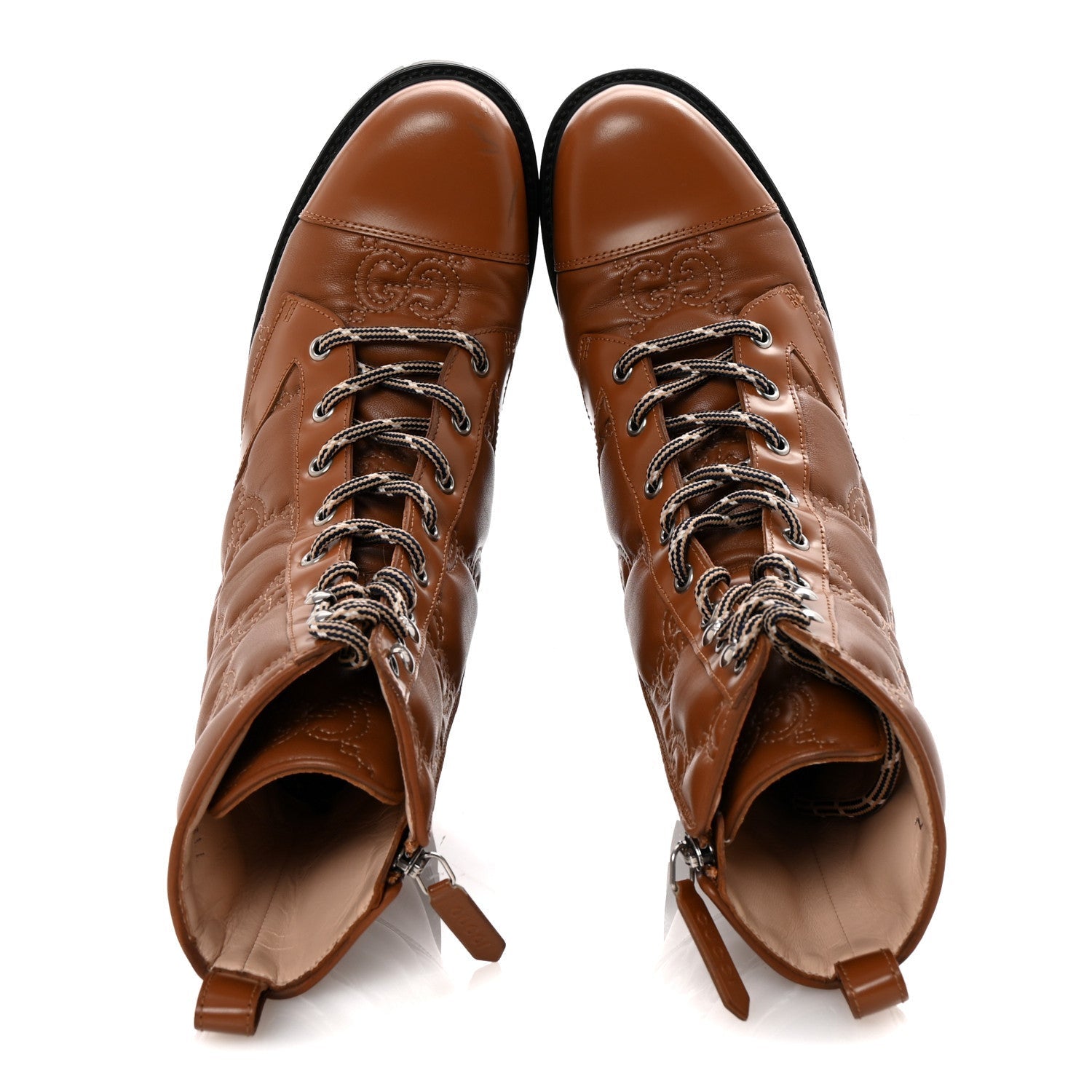 Gucci Cordovan Lux Nappa GG Matelasse Lace Up 60mm Combat Boots 37.5 Dark Hazel Brown 2 of 7