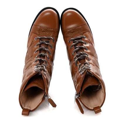Gucci Cordovan Lux Nappa GG Matelasse Lace Up 60mm Combat Boots 37.5 Dark Hazel Brown 2 of 7