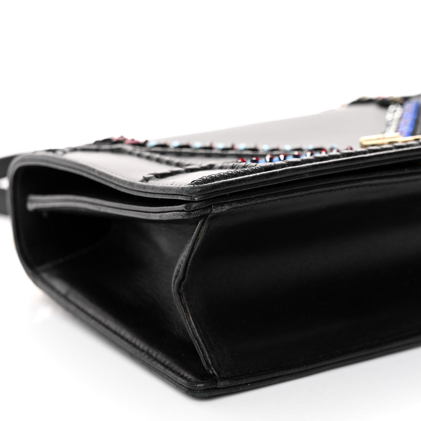 Calfskin Crystal Embroidered Medium Diorama Flap Bag Black