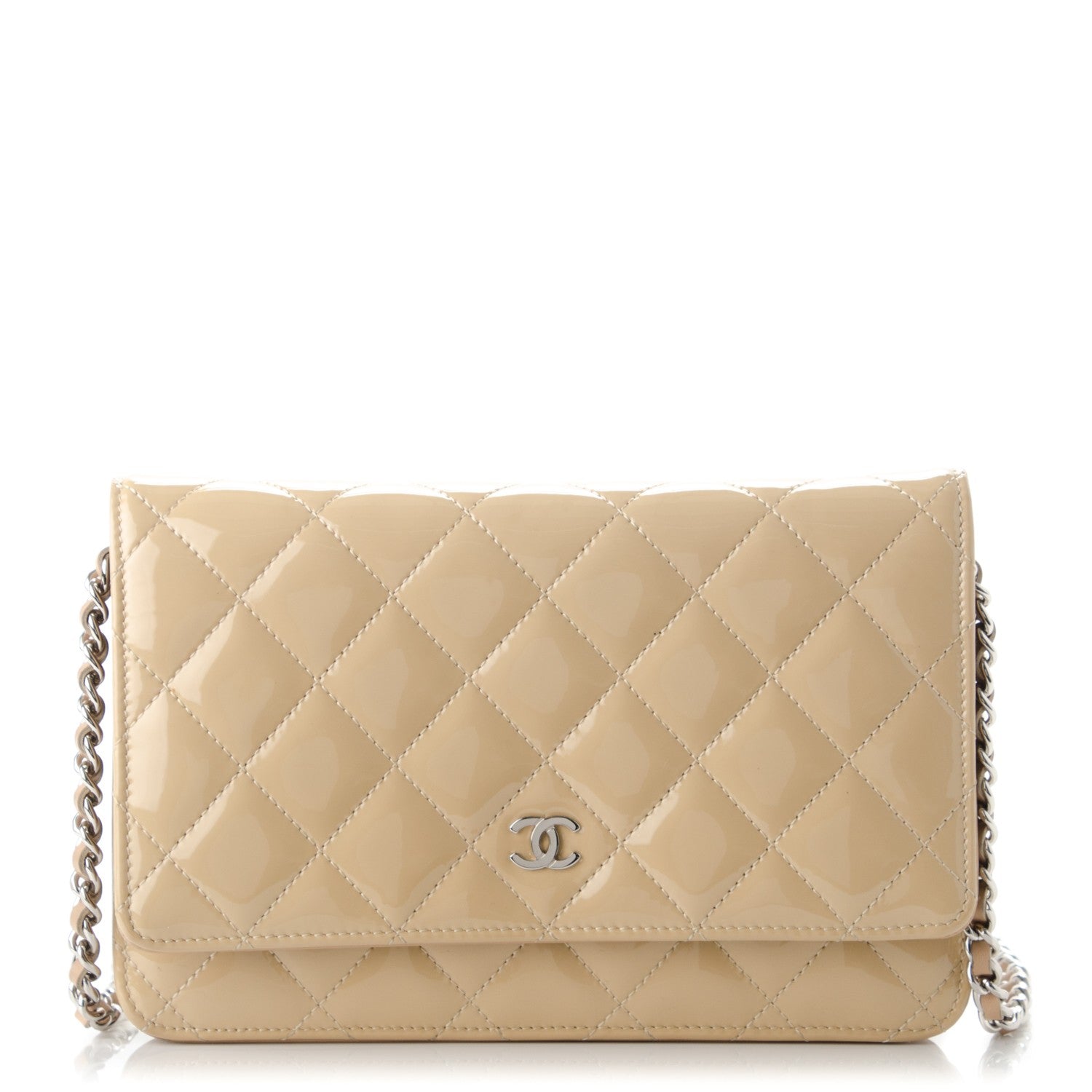 Chanel Patent Quilted Wallet On Chain WOC Beige 1 of 8