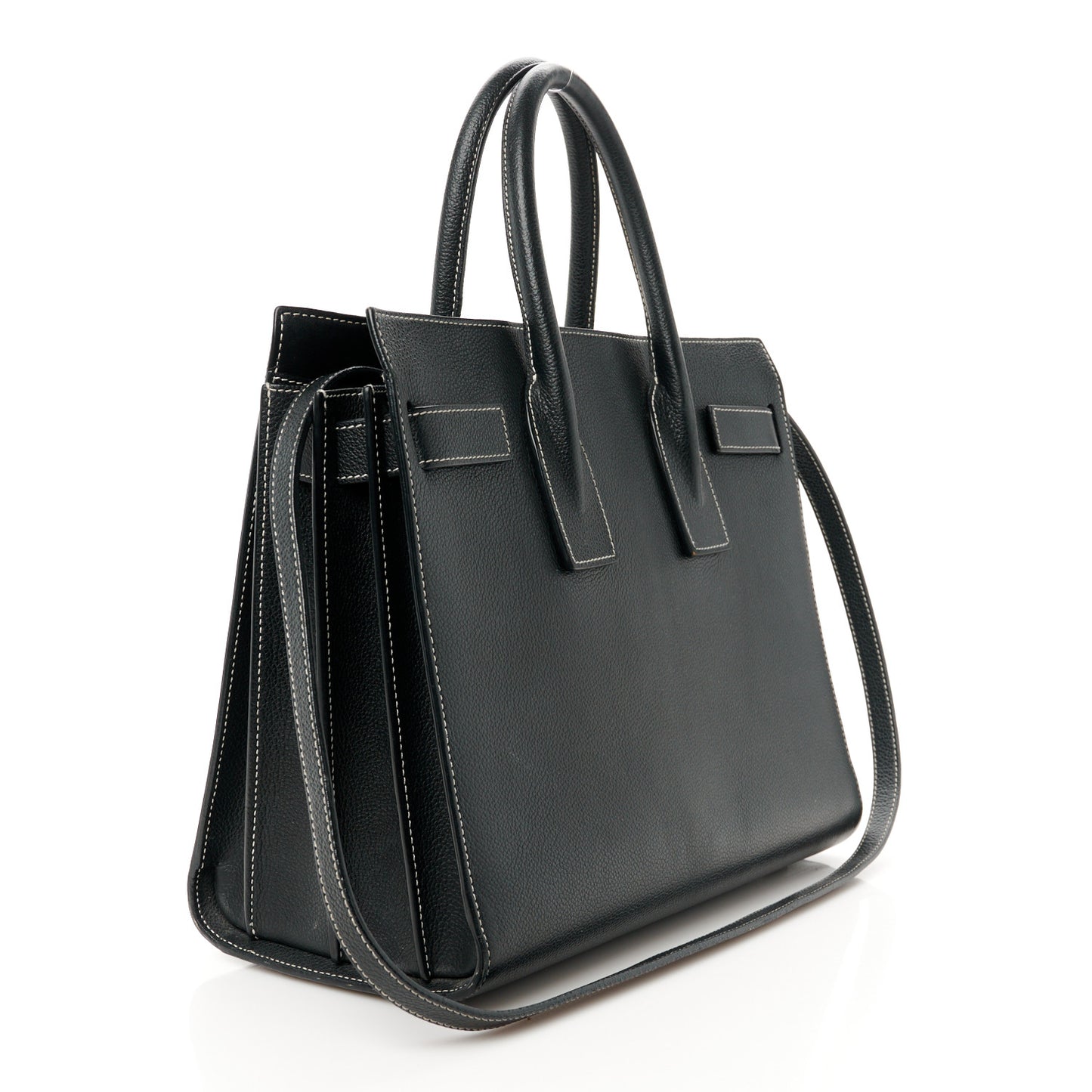 Grained Calfskin Topstitch Small Sac De Jour Black Porcelain