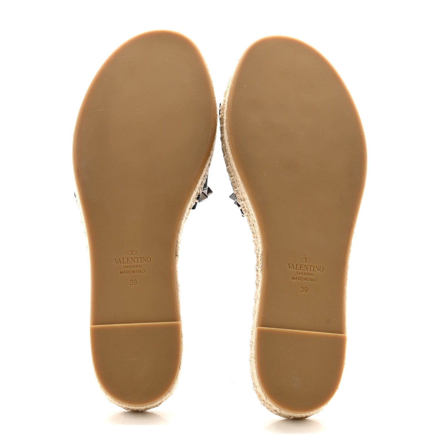 Valentino Garavani Canvas Giraffe Rockstud Espadrille Flat Slide Sandals 39 Black White 5 of 9