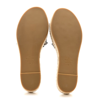 Valentino Garavani Canvas Giraffe Rockstud Espadrille Flat Slide Sandals 39 Black White 5 of 9