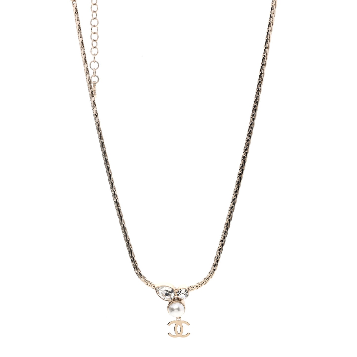 Pearl Crystal CC Teardrop Braided Necklace Gold