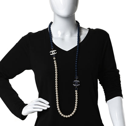 Chanel Pearl CC Long Necklace Pearly White Blue 2 of 7