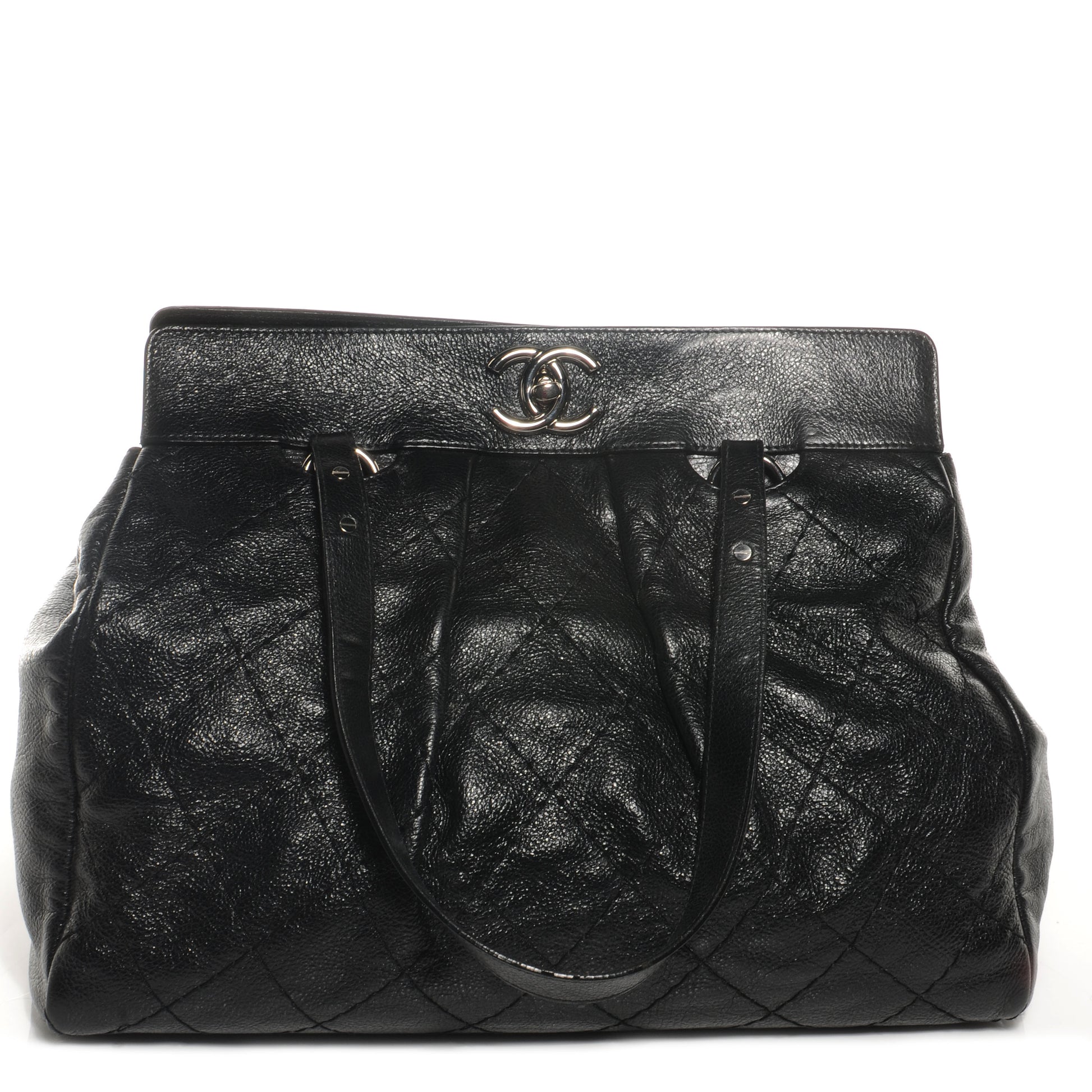 Chanel Glazed Calfskin Large On The Road Large Frame Tote Black 1 of 9