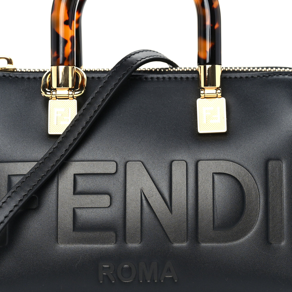 Fendi Vitello King Plexiglass Logo Embossed Mini By The Way Top Handle Boston Bag Black 6 of 8