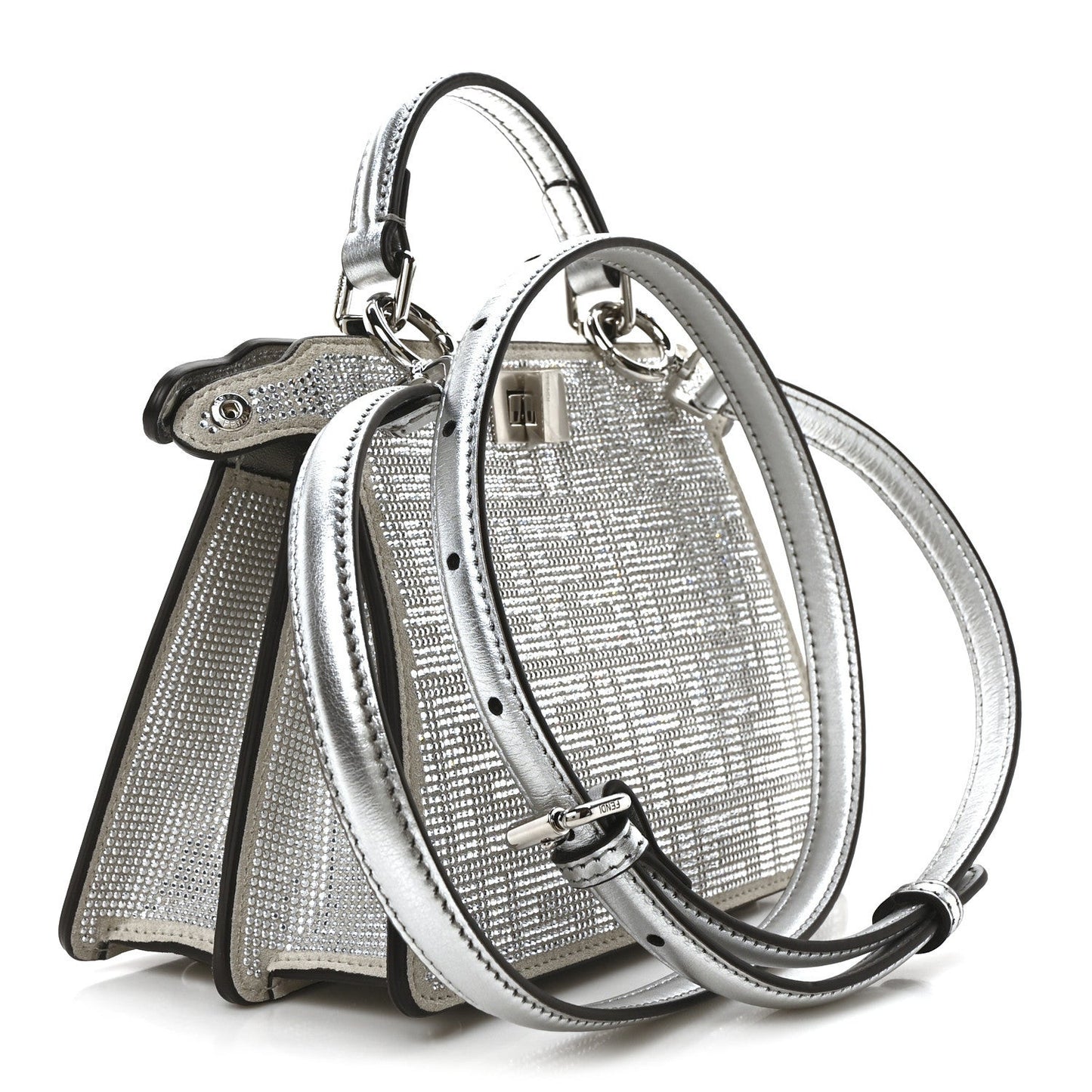Crystal Vitello Laminato FF Petite Peekaboo I SEE U Satchel Crystal Argento
