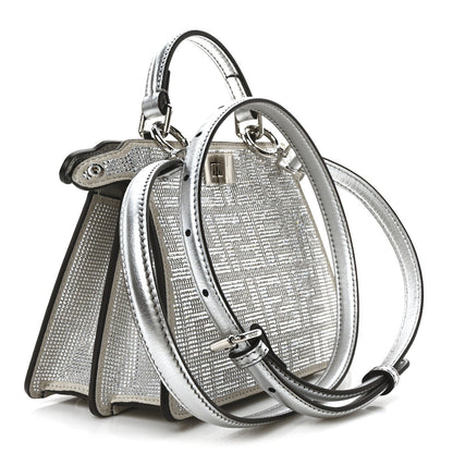 Fendi Crystal Vitello Laminato FF Petite Peekaboo I SEE U Satchel Crystal Argento 3 of 7