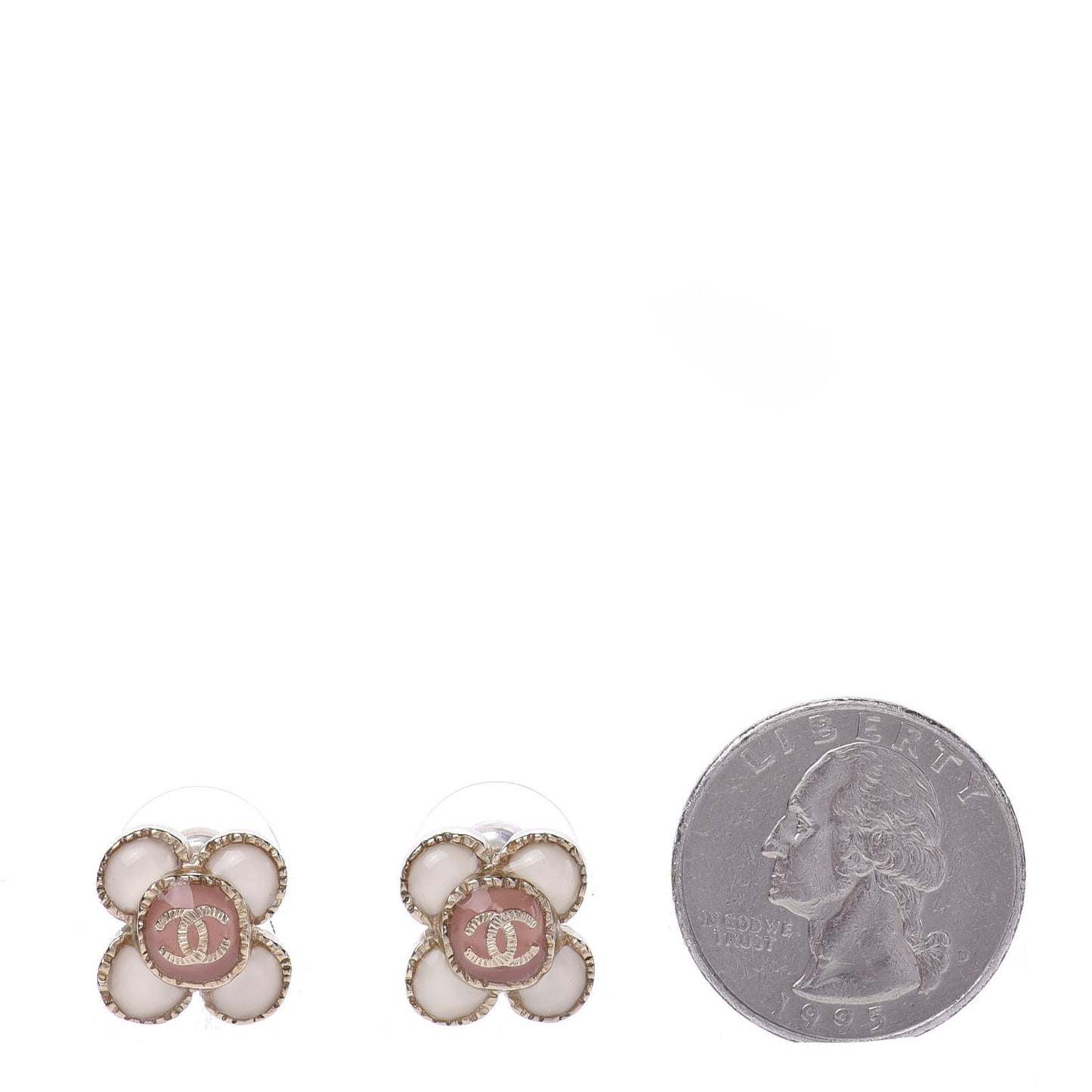 Enamel Flower CC Earrings Beige Pink