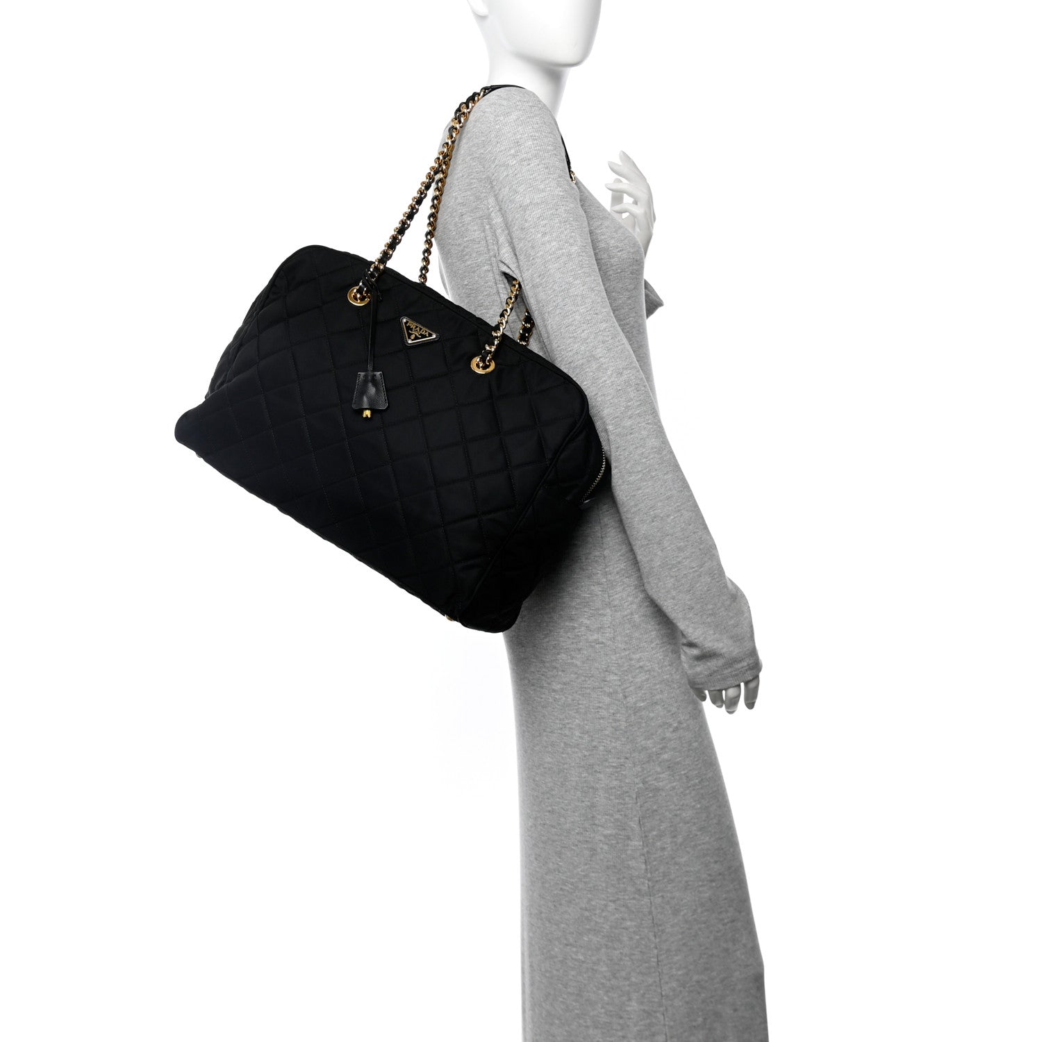 Prada Nylon Tessuto Impuntu Quilted Large Shoulder Bag Black 2 of 11