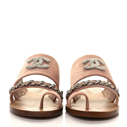 Chanel Velvet Chain Mule Sandals 39 Beige 3 of 20