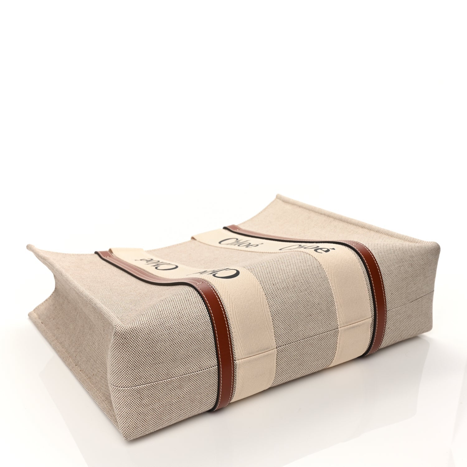 Chloe Cotton Calfskin Large Woody Ribbon Tote White Brown 3 of 10