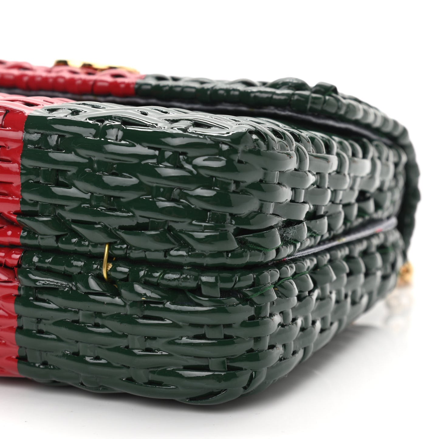 Glazed Wicker Stripe Mini Cestino Shoulder Bag Green