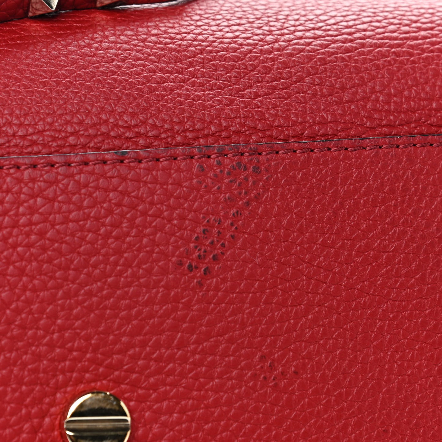 Pebbled Calfskin Rockstud Twiny Top Handle Bag Red