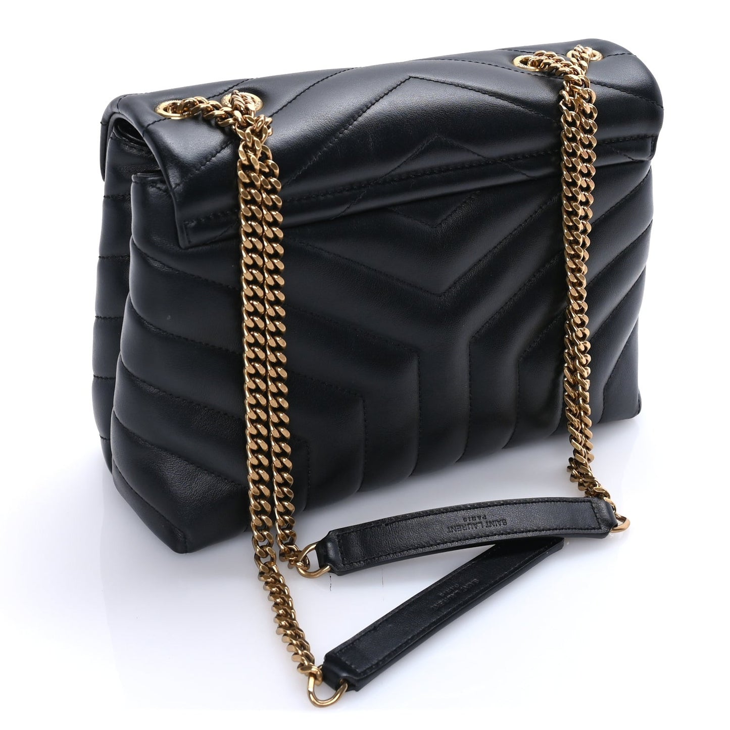 Calfskin Y Quilted Monogram Small Loulou Chain Satchel  Black