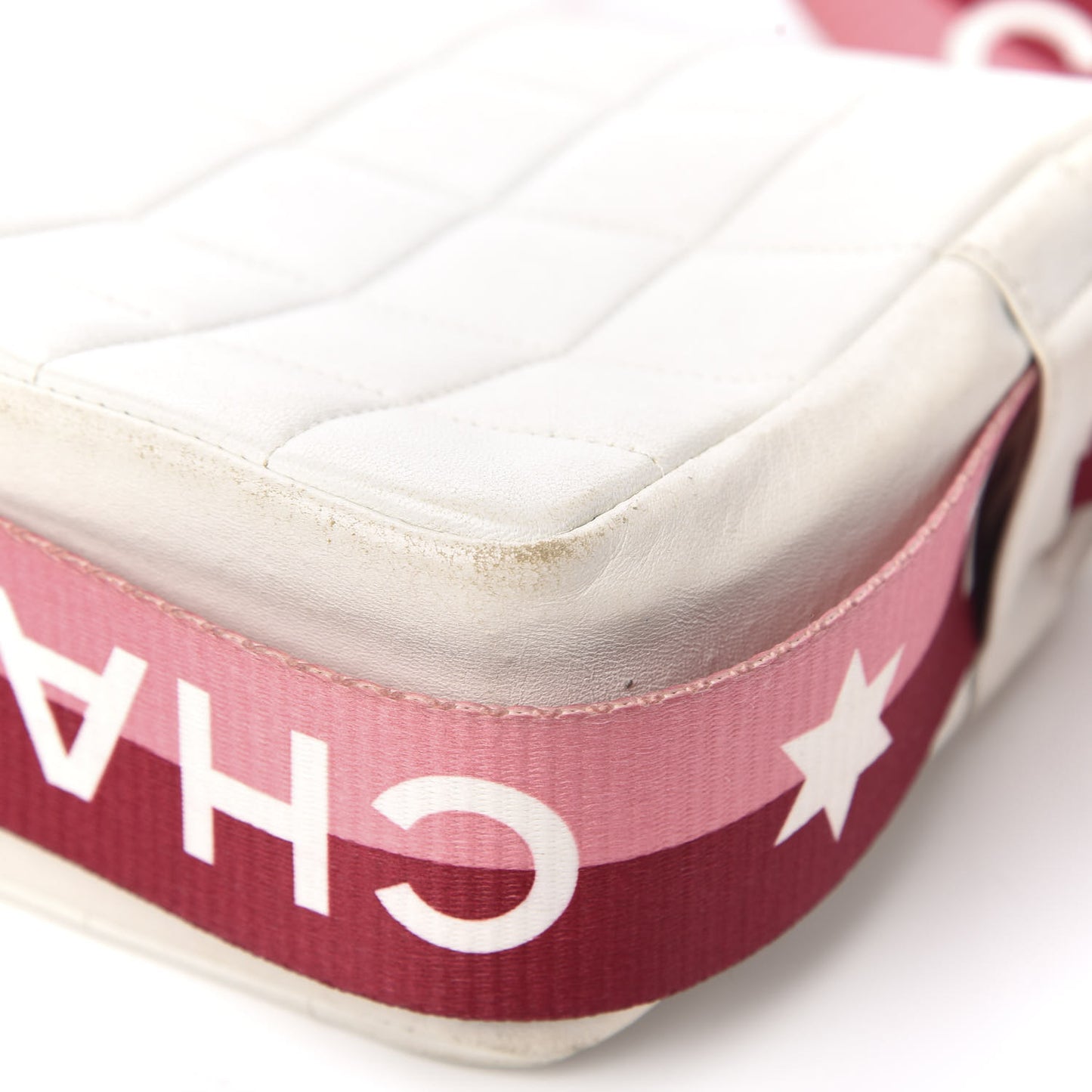 Lambskin Square Stitched Sport Flap White Red