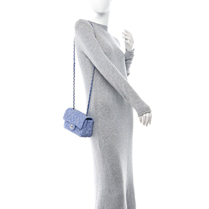 Chanel Tweed Quilted Mini Rectangular Flap Blue White 2 of 12