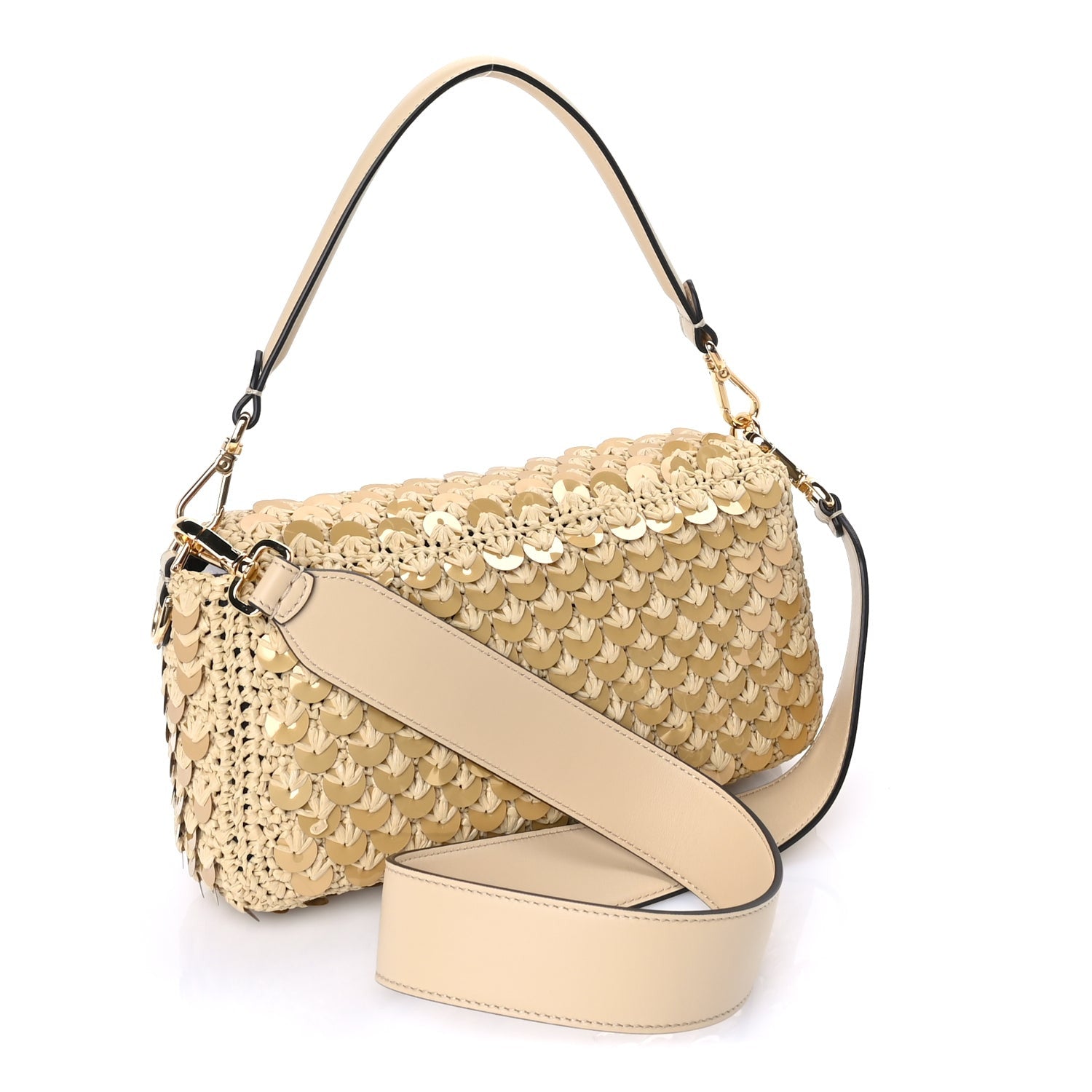 Fendi Sequin Macrame Baguette Beige Gold 2 of 7
