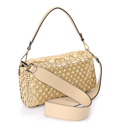 Fendi Sequin Macrame Baguette Beige Gold 2 of 7