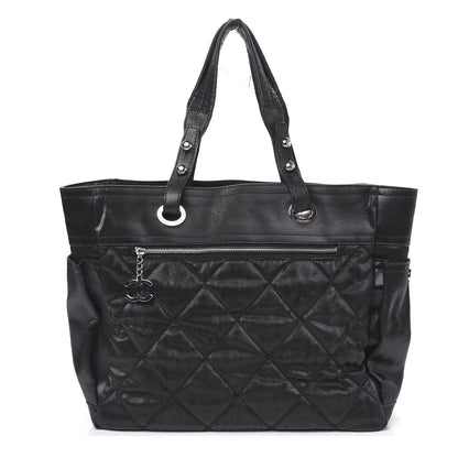 Chanel Coated Canvas Quilted Large Paris Biarritz Tote Black 1 of 10