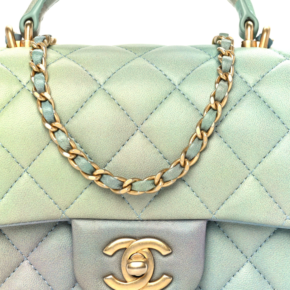 Chanel Lambskin Quilted Ombre Mini Top Handle Rectangular Flap Blue Green 8 of 10