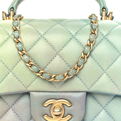 Chanel Lambskin Quilted Ombre Mini Top Handle Rectangular Flap Blue Green 8 of 10