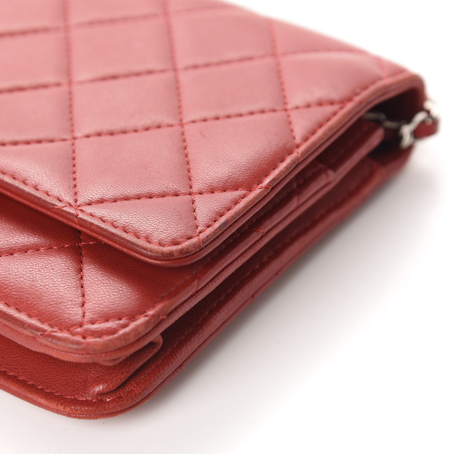 Lambskin Quilted Wallet On Chain WOC Red Pink