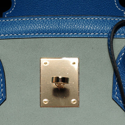 Hermes Veau Doblis Evergrain Grizzly Birkin 35 Bleu de Galice Ciel 22 of 26