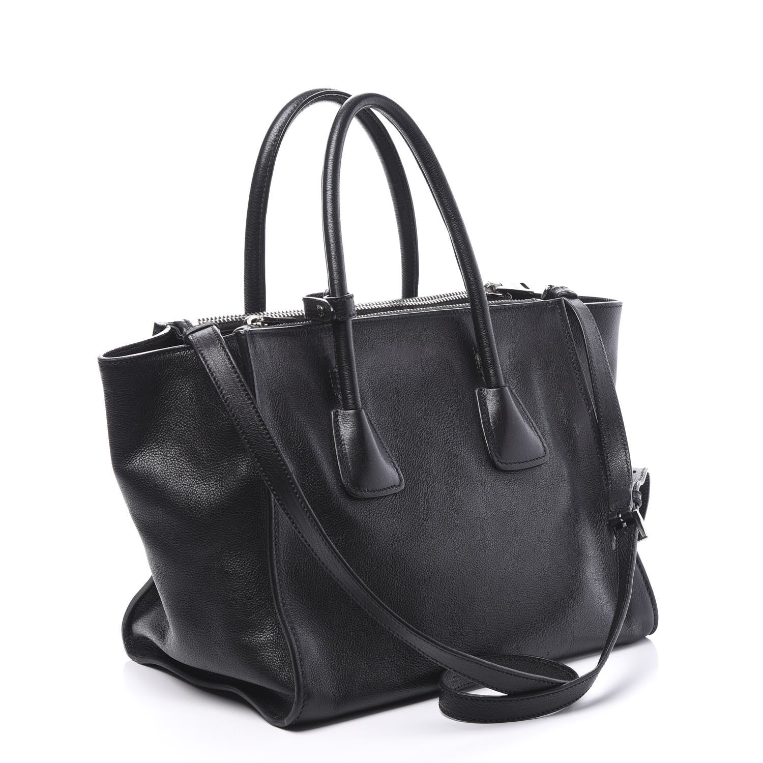 Prada Glace Calf Twin Pocket Tote Black 2 of 10