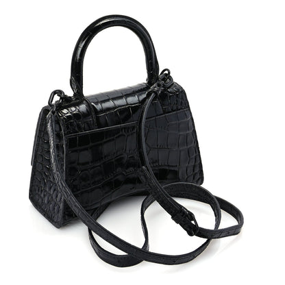 Balenciaga Shiny Calfskin Monochrome Crocodile Embossed Hourglass Top Handle Bag XS Black 2 of 8
