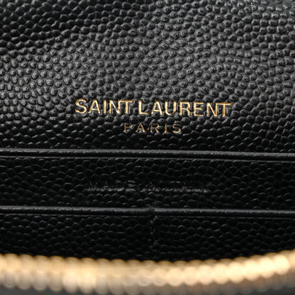 Saint Laurent Grain De Poudre Matelasse Chevron Monogram Envelope Chain Wallet Black 7 of 11