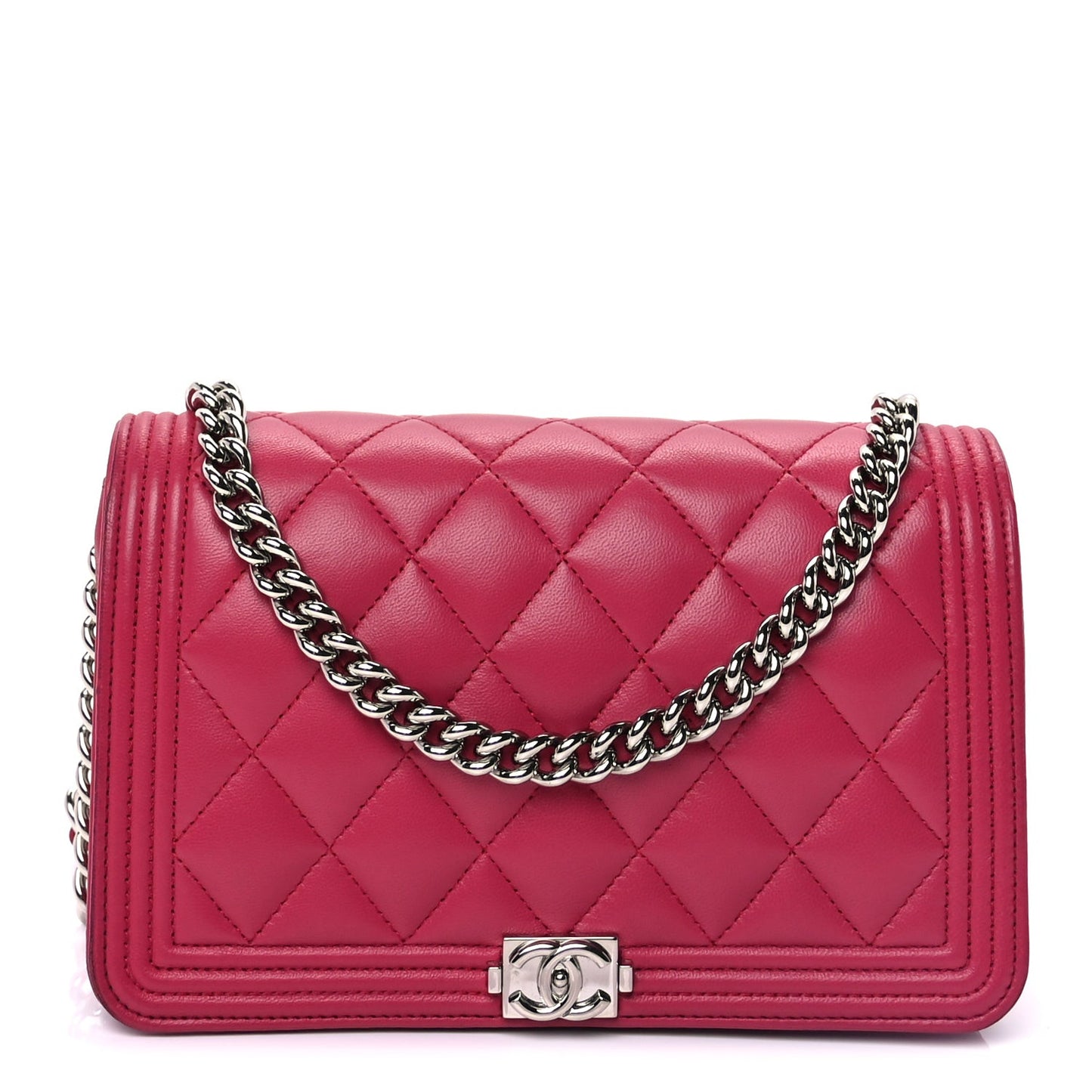 Lambskin Quilted Boy Wallet On Chain WOC  Pink